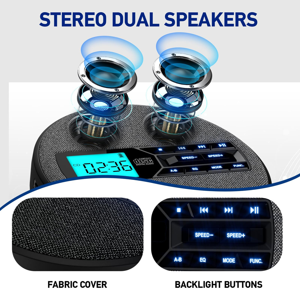 The M-Amazup CD Player backlit buttons simplify control in dark rooms.