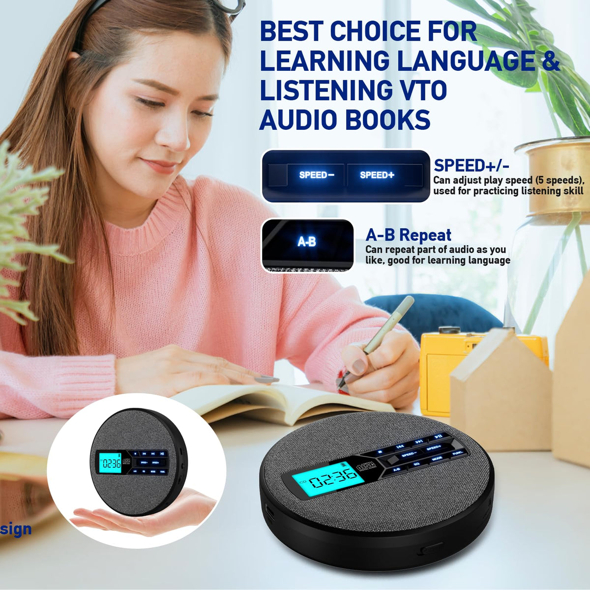 The M-Amazup CD Player fabric texture cover adds a stylish personal touch.