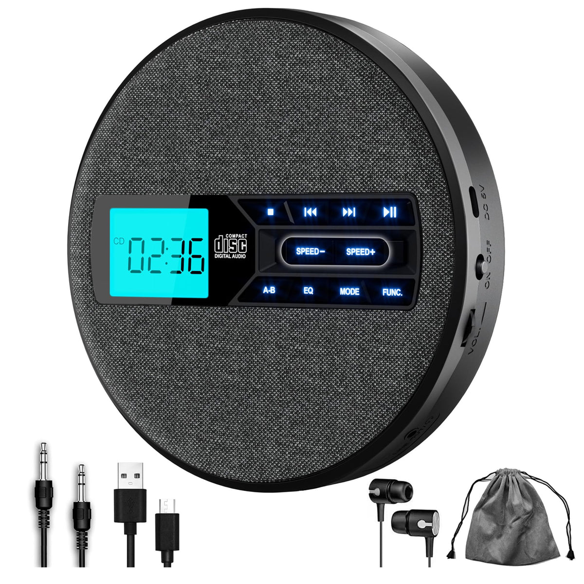 The M-Amazup CD Player front view showcases crisp on-the-go listening.