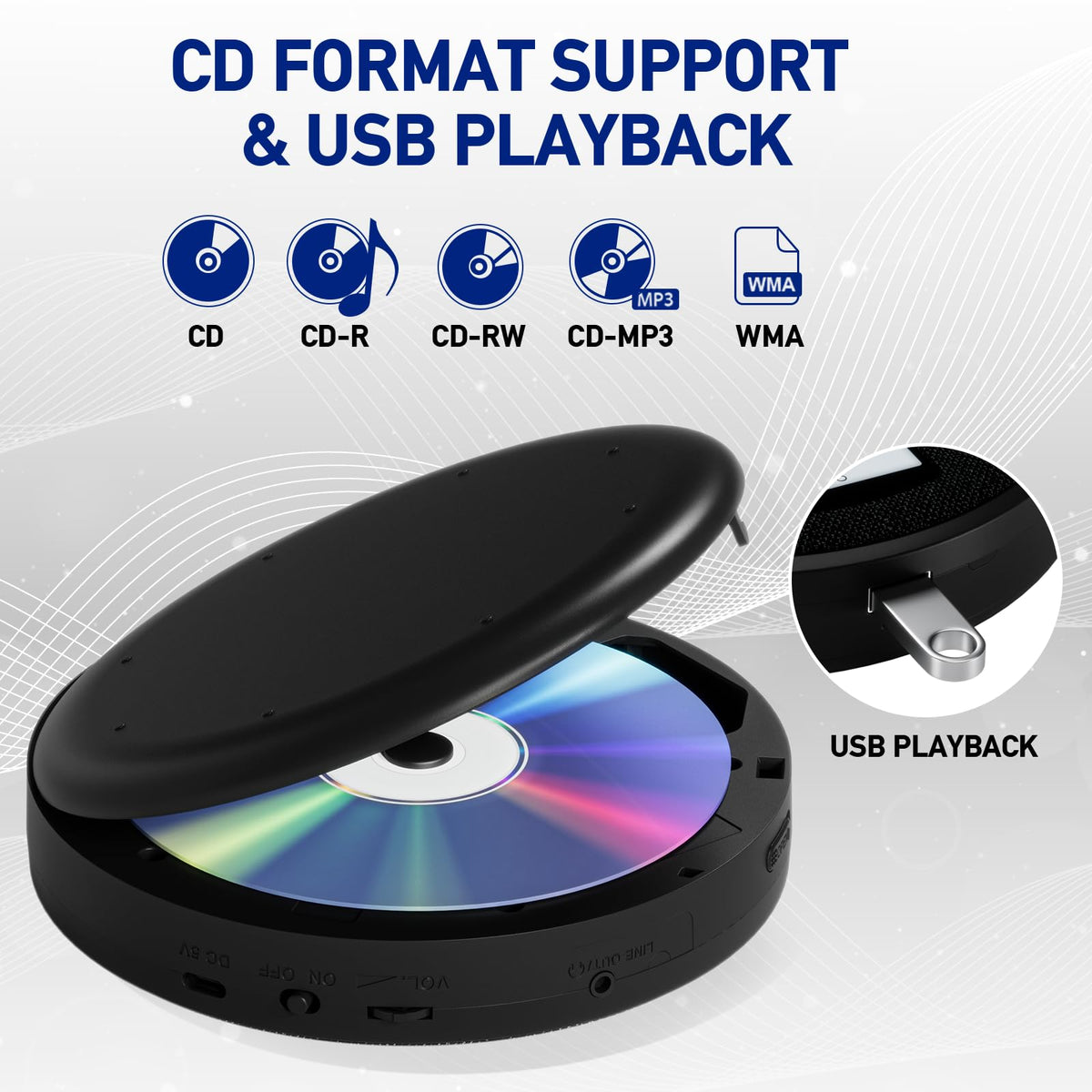 The M-Amazup CD Player LCD display enables easy reading in dim light.