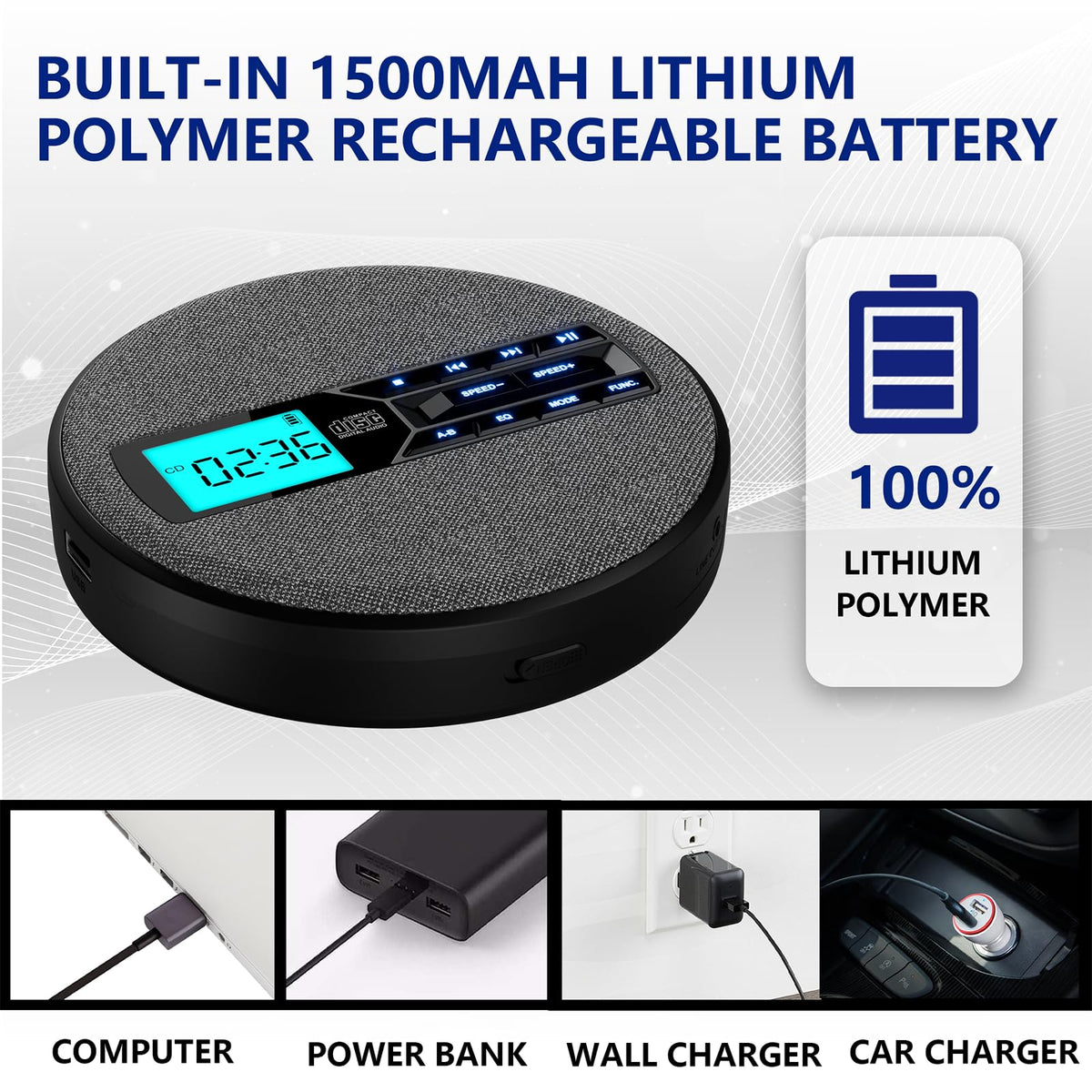 The M-Amazup CD Player USB port enables quick MP3 playback.