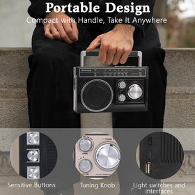 M-Amazup compact radio with carry handle for easy transport.