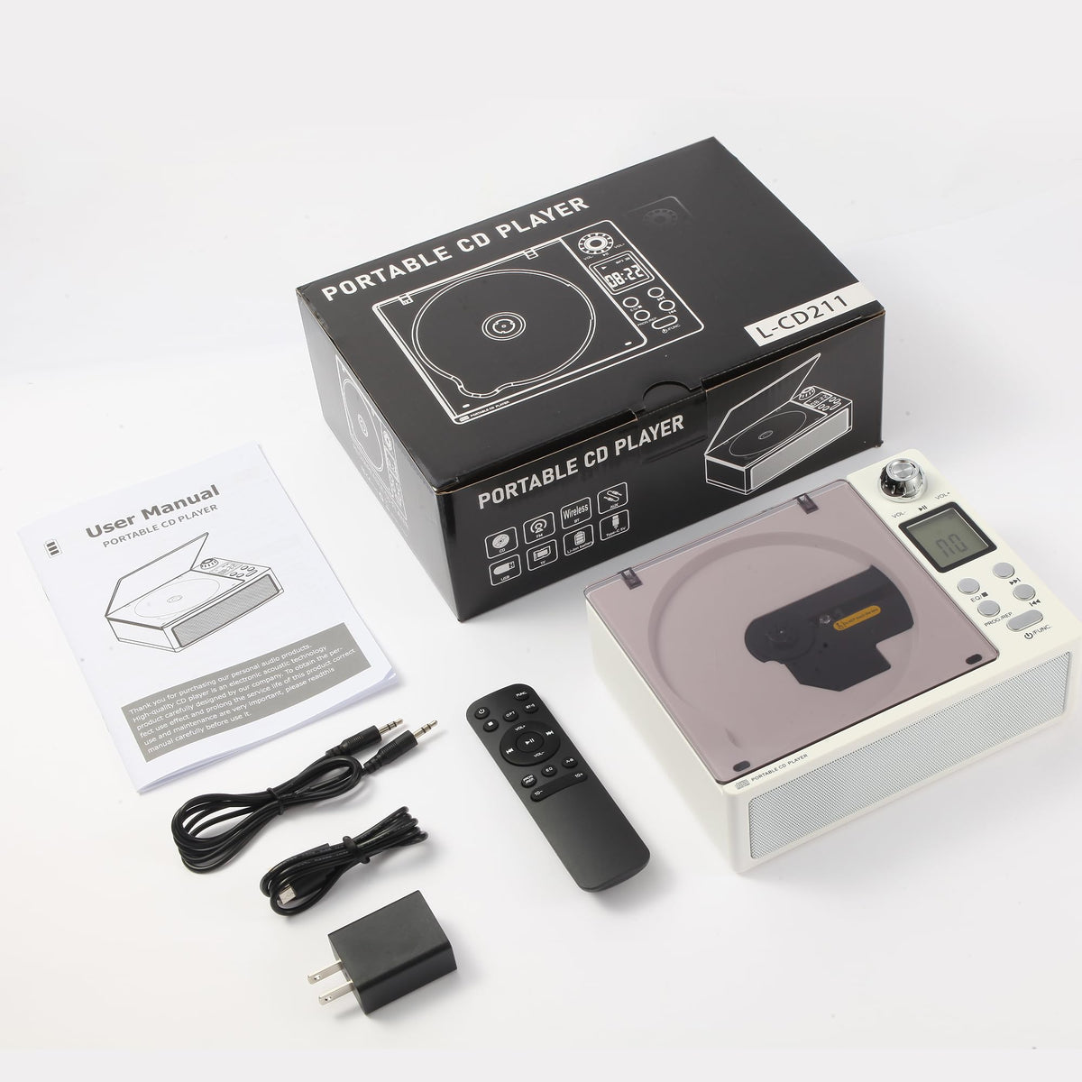 M-Amazup remote and cables included showing everything needed to start listening