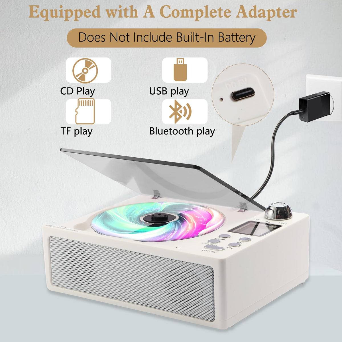M-Amazup with top open revealing CD tray and easy disc loading benefit