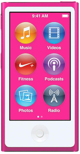 M-Player iPod Nano 7th gen purple—packaging box includes headset for listening