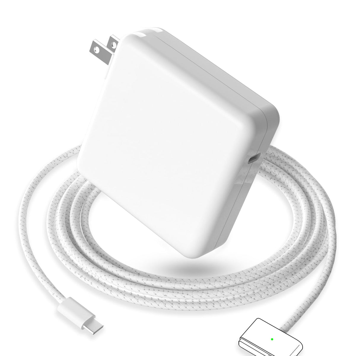 Mac Book Pro Charger front view showing adapter and cable, clear power solution