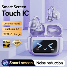 MAcnas large LED touch screen on charging case displaying battery and time for easy control