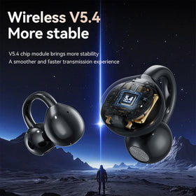 MAcnas earbuds next to a smartphone showing compact scale and portable convenience