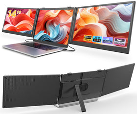 Macsecor triple monitor extender on a compact desk setup