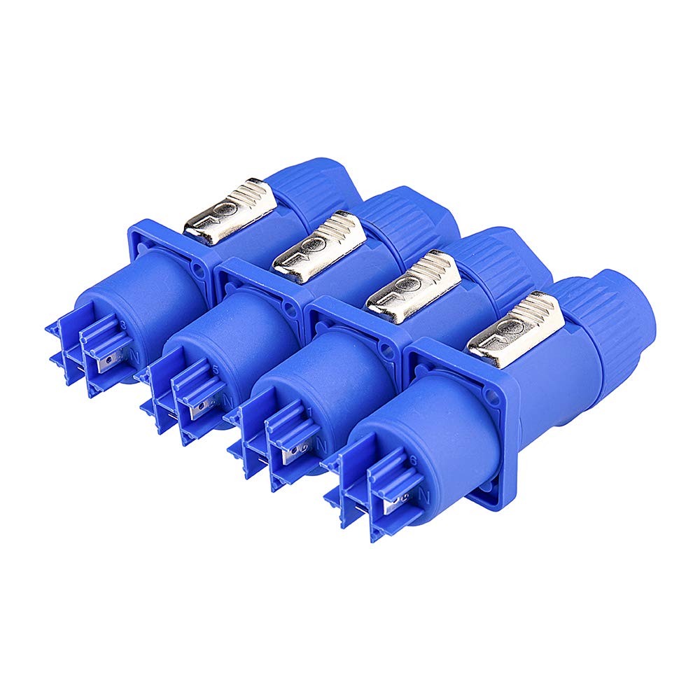 MAD OWL panel-mount PowerCon assembly demonstrates secure 3-pin connection for stage power