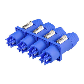 MAD OWL panel-mount PowerCon assembly demonstrates secure 3-pin connection for stage power