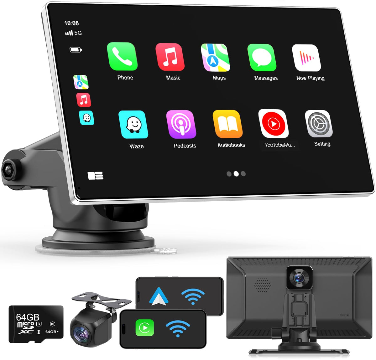 Madoec 9-inch wireless CarPlay dash display with seamless smartphone integration