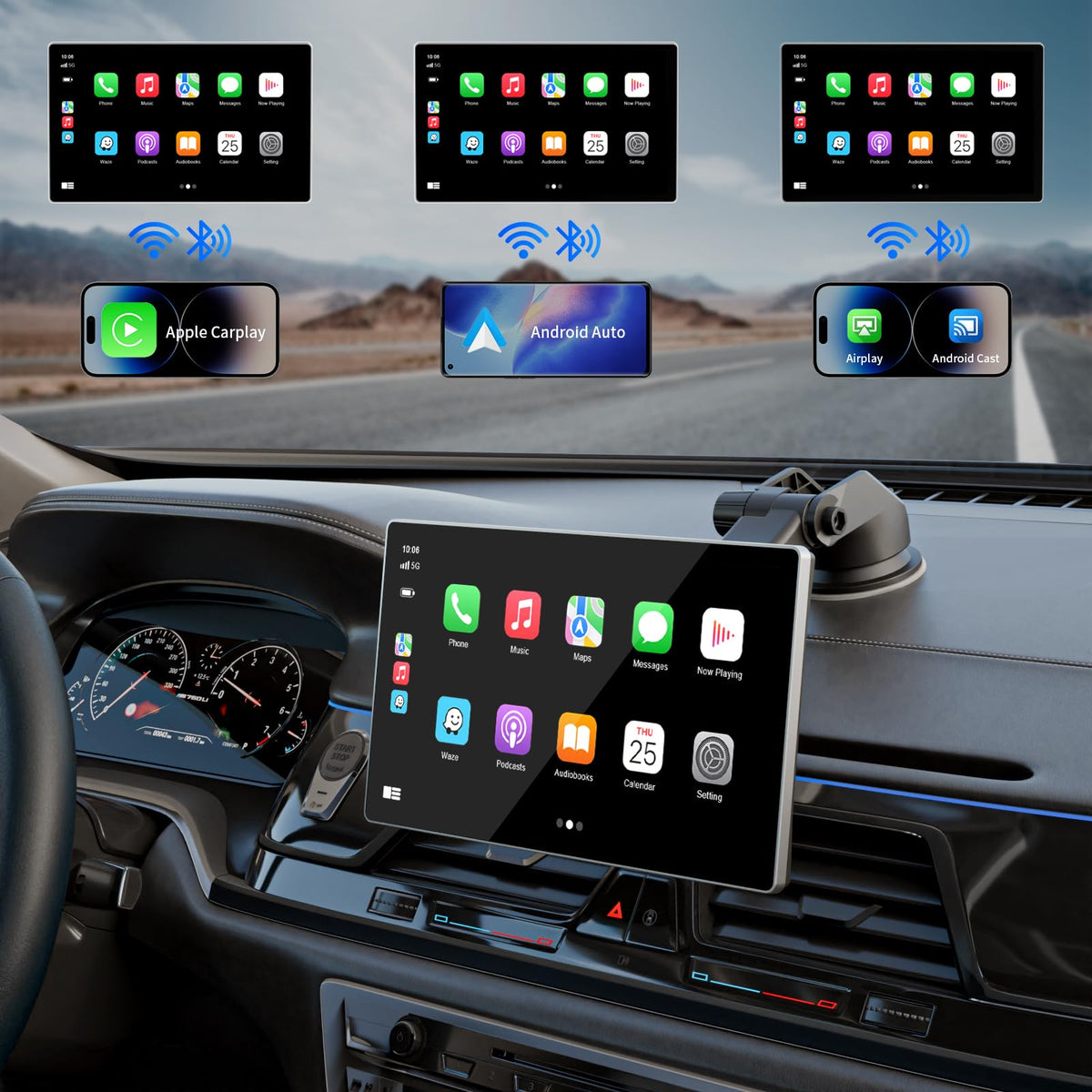 Madoec Apple CarPlay screen with phone—wireless connection for easy navigation