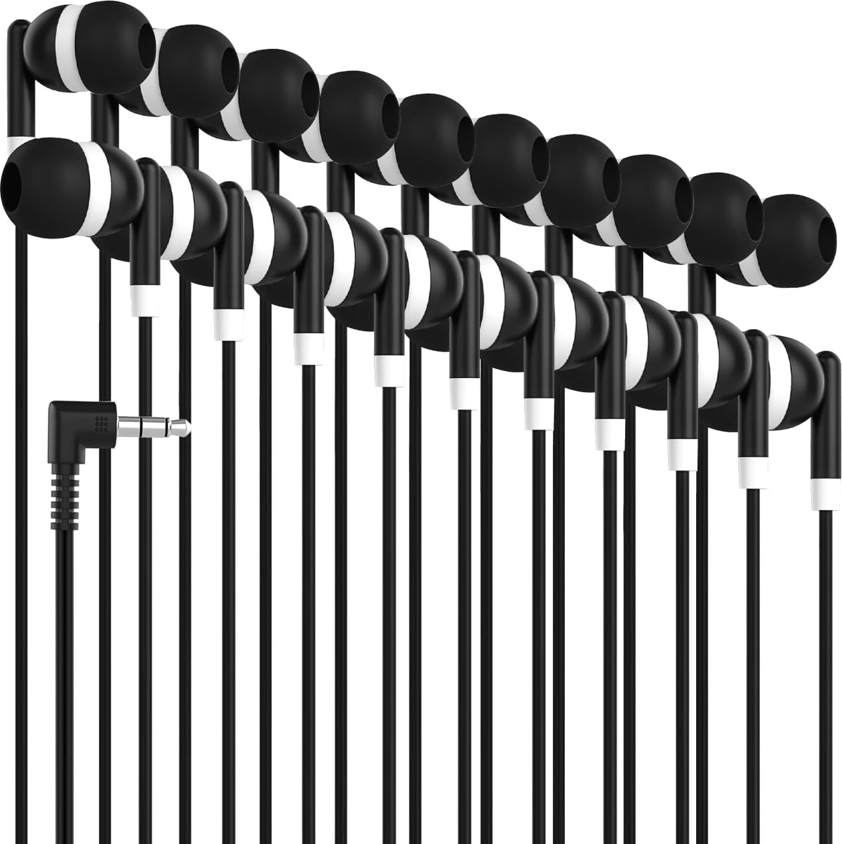 Maeline bulk earbuds 40-pack, ideal for classrooms and group activities.
