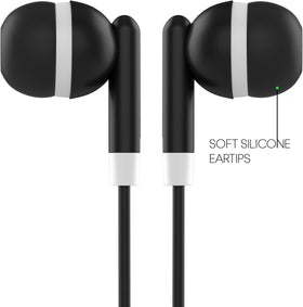 Maeline bulk earbuds — four-foot cord for flexible seating and easy sharing.