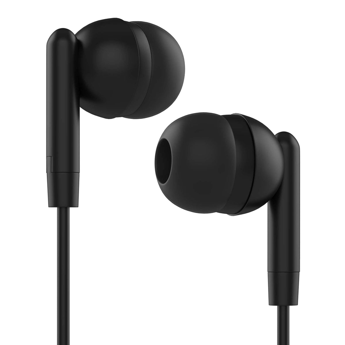 Maeline earbuds with L-shaped connector reduces snagging on desks