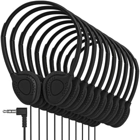 Maeline bulk headphones in black, 30-pack, ideal for classrooms and travelers.