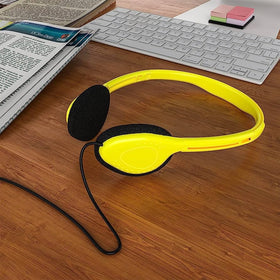 Maeline bulk on-ear headphones in pink pack for library or group learning.