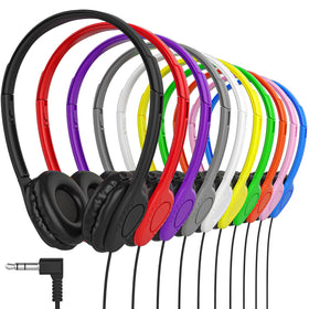 Maeline bulk on-ear blue headphones for classroom listening and comfort.