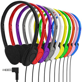 Maeline bulk headphones front view in bulk packaging for classroom use