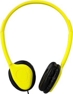 Maeline yellow on-ear headphones durable for busy classrooms and group activities.