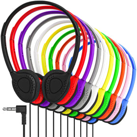Maeline bulk on-ear headphones in multicolor pack for classrooms and shared use.