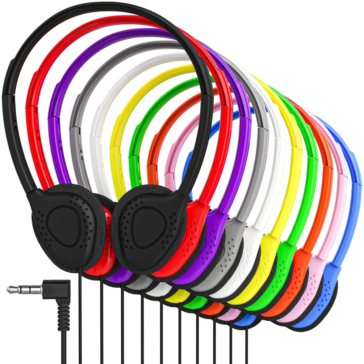 Maeline bulk on-ear headphones multicolor pack for classrooms and travel.