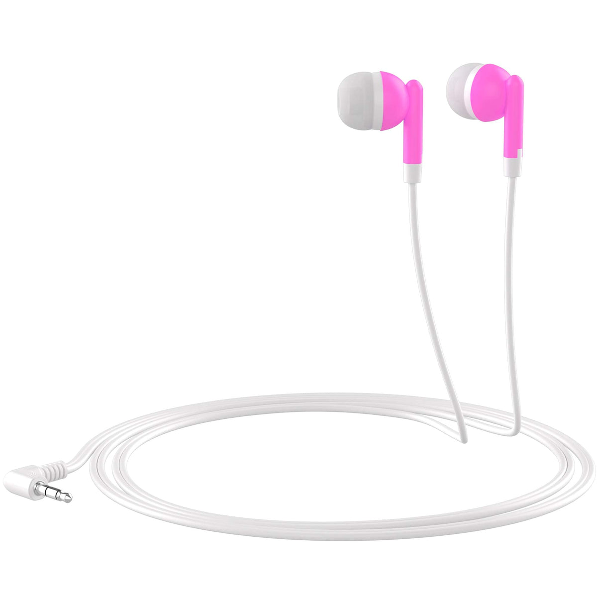 Maeline earbuds with 48-inch cable and L-shaped 3.5mm plug for flexible use
