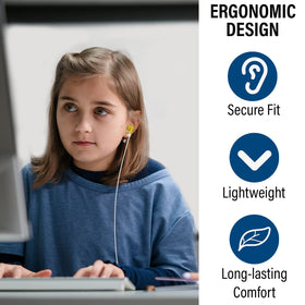 Maeline earbuds with L-shaped 3.5mm plug reduces plug interference.