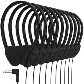Maeline front view of 20-pack black headphones showing organized classroom-ready bundle and convenience