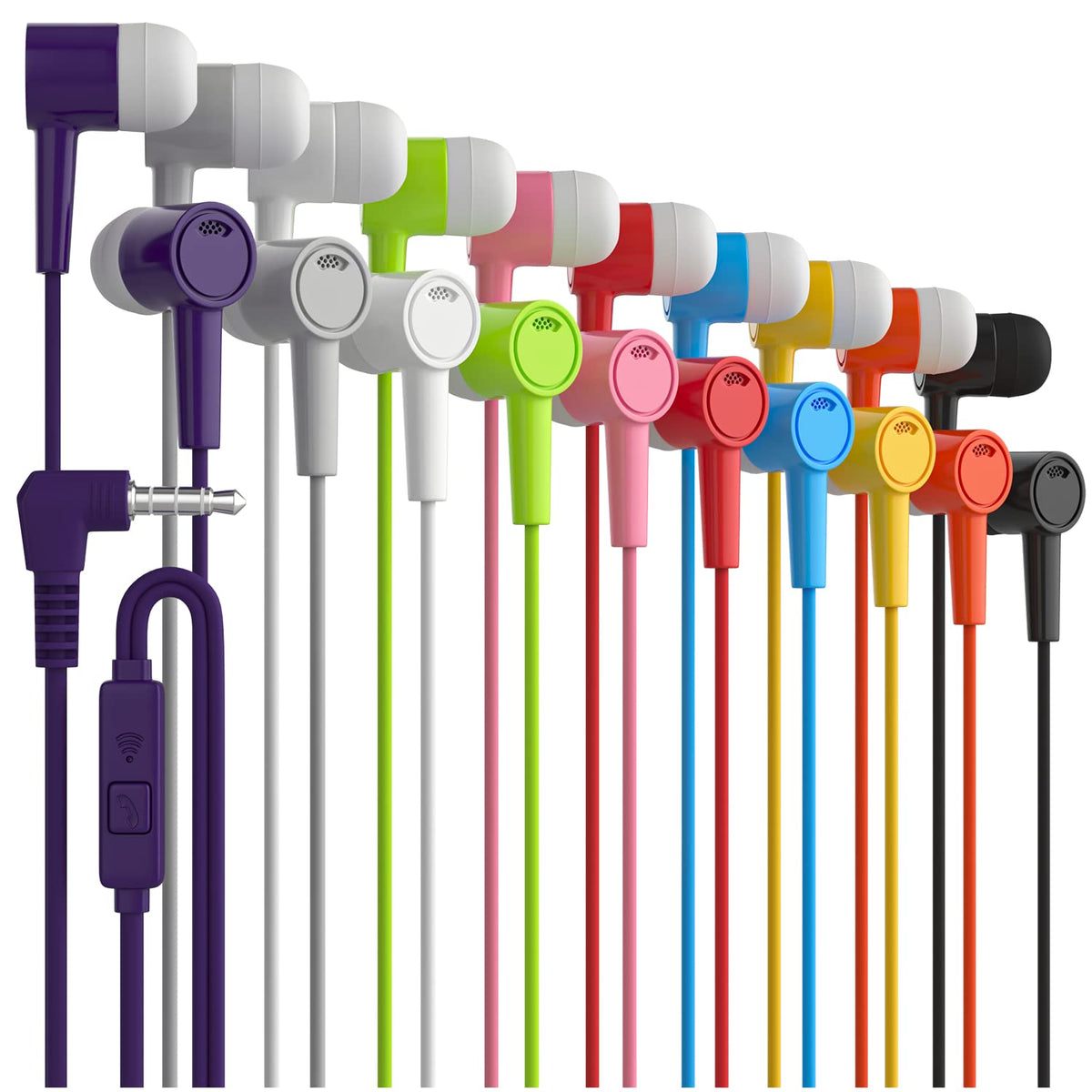 Maeline wired earbuds in ten colors with universal 3.5mm compatibility and rich stereo.