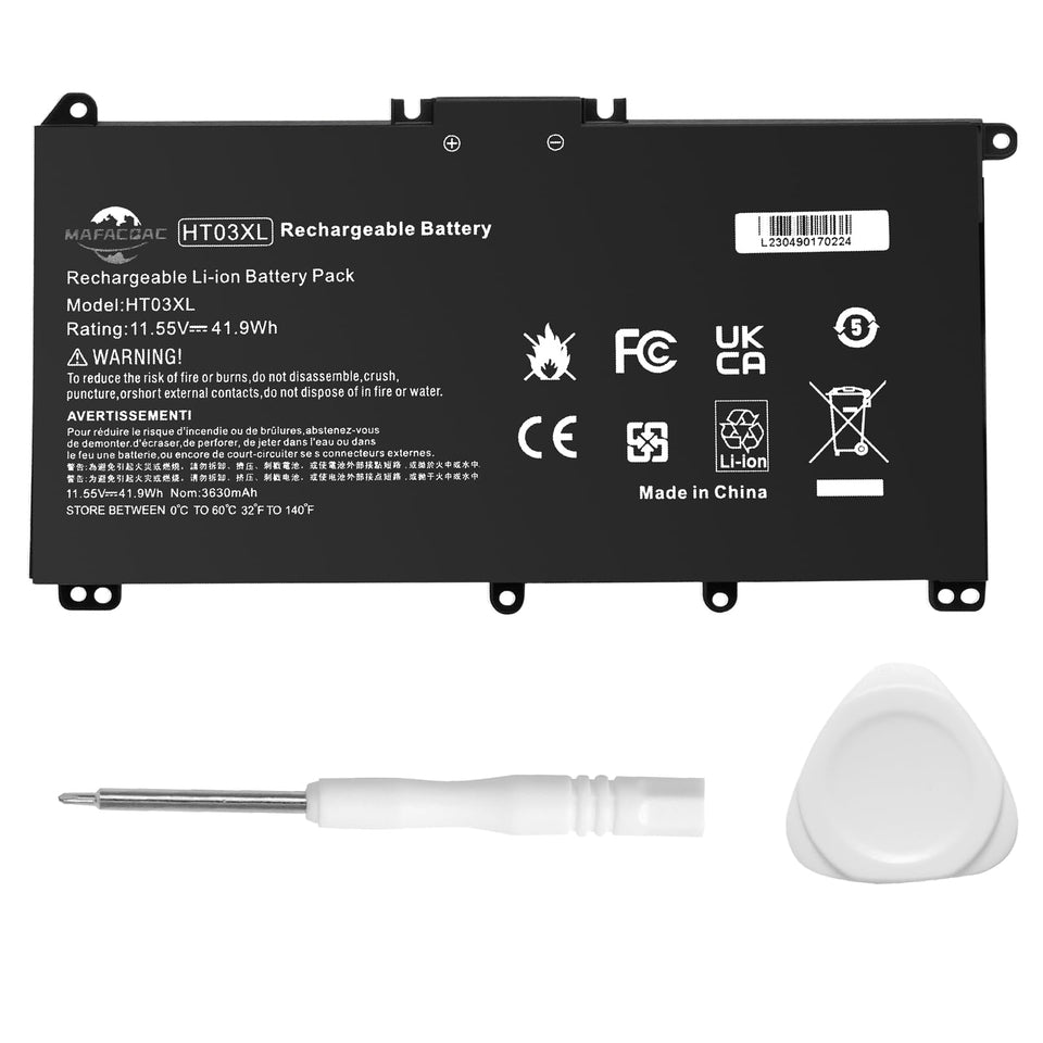 MAFACBAC HT03XL battery for HP L11119-855 powering an HP Pavilion on the go.