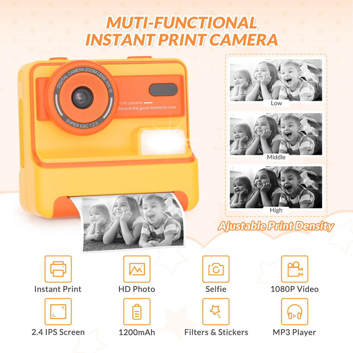 Mafiti Kids Camera included 3 BPA-free film rolls for safe, ink-free printing.