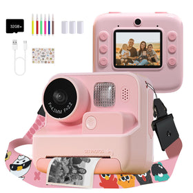 Mafiti Kids Camera pink front view shows instant print for on-the-go memories