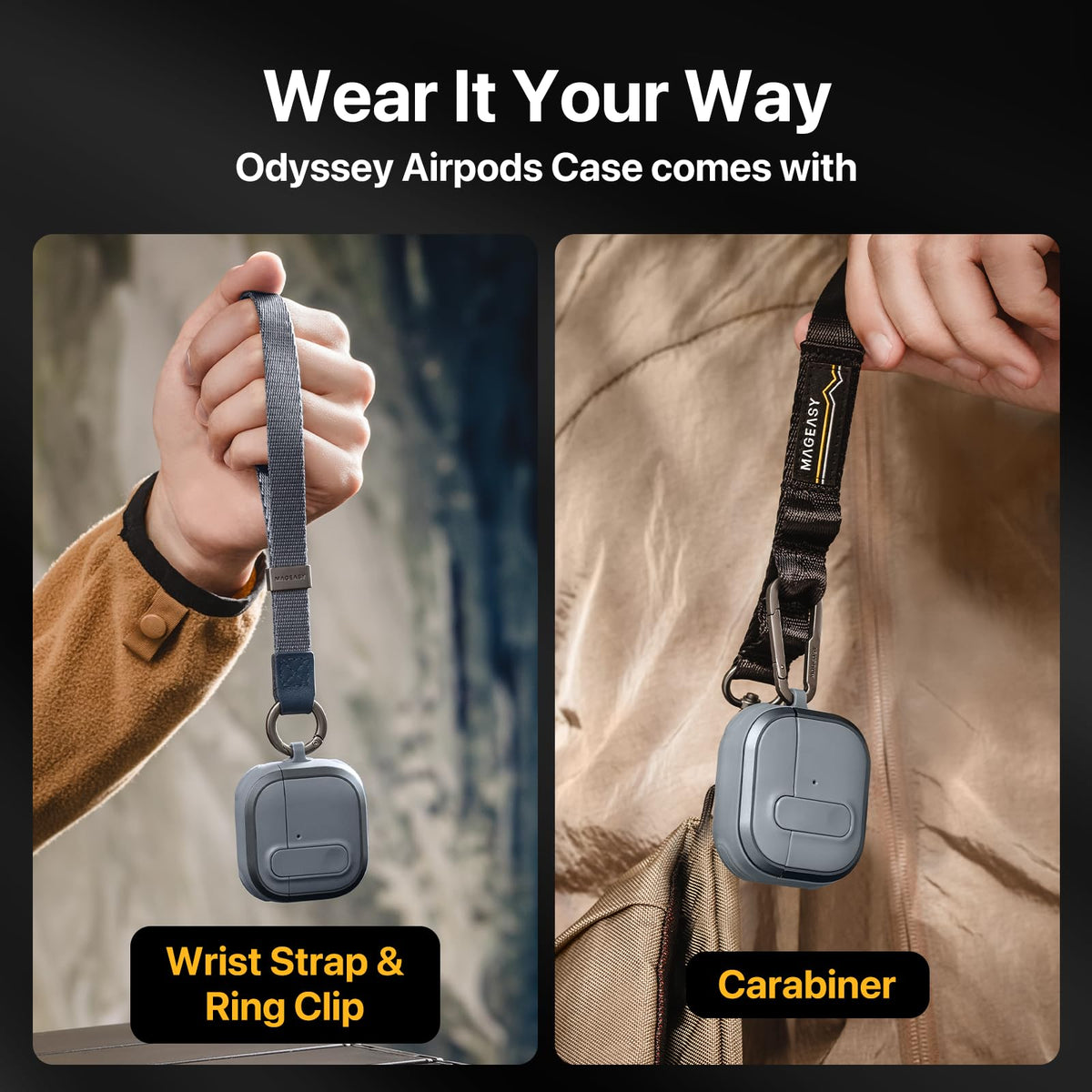 MAGEASY Odyssey hinge and button action showing one-touch lid release