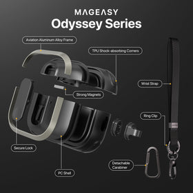 MAGEASY Odyssey wrist strap shown on wrist for hands-free carrying convenience