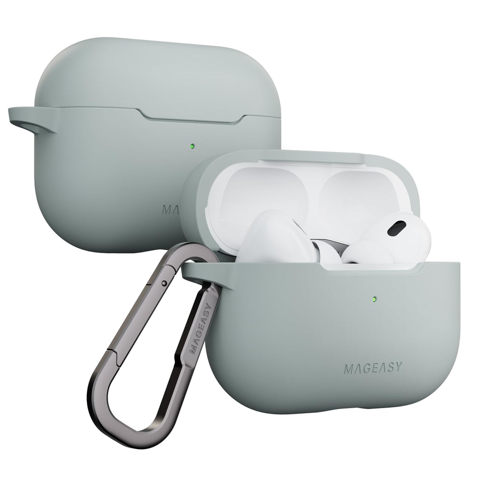 MAGEASY Skin AirPods Pro 2 case in Mirage Grey, front view with sleek protection