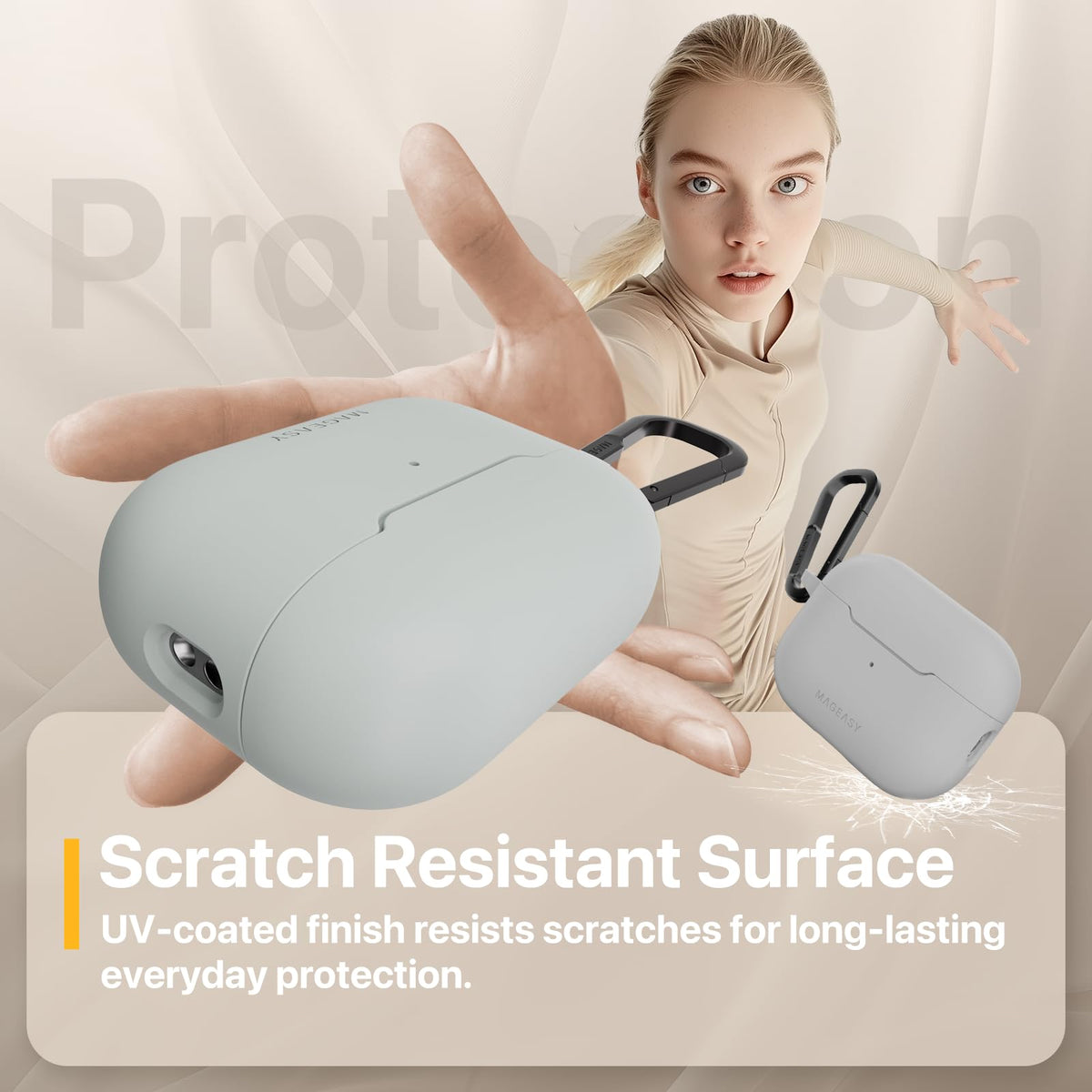MAGEASY AirPods Pro 2 case magnetic lid close-up in Mirage Grey