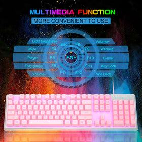 MageGee K1 pink keyboard showing backlight modes for personalized lighting