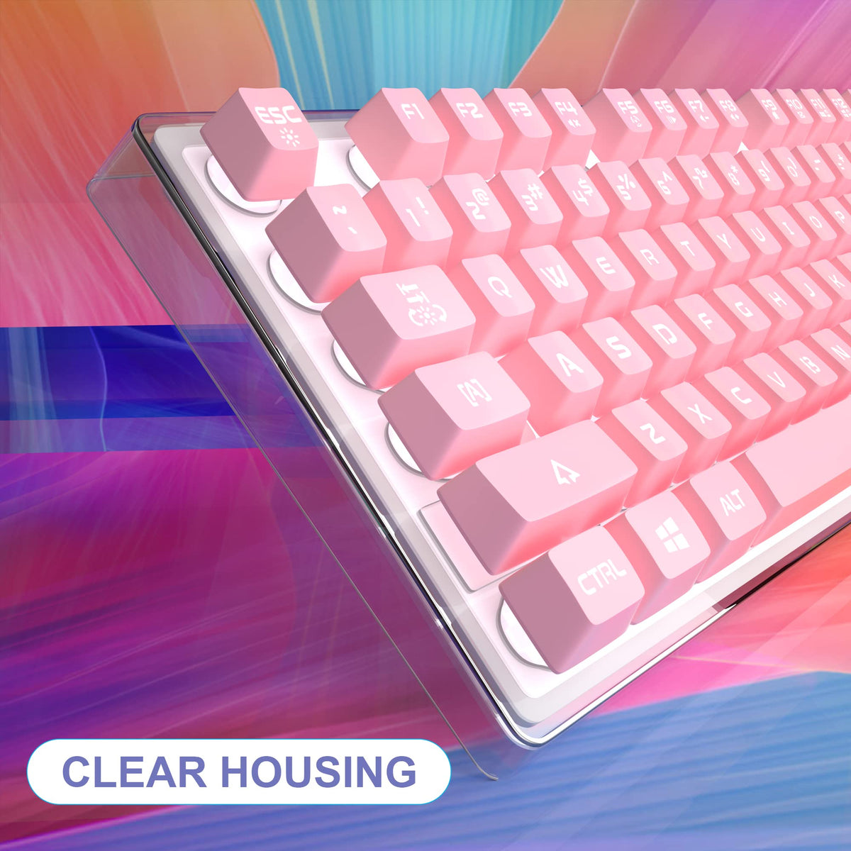 MageGee K1 pink floating keycaps close-up highlighting durable legends