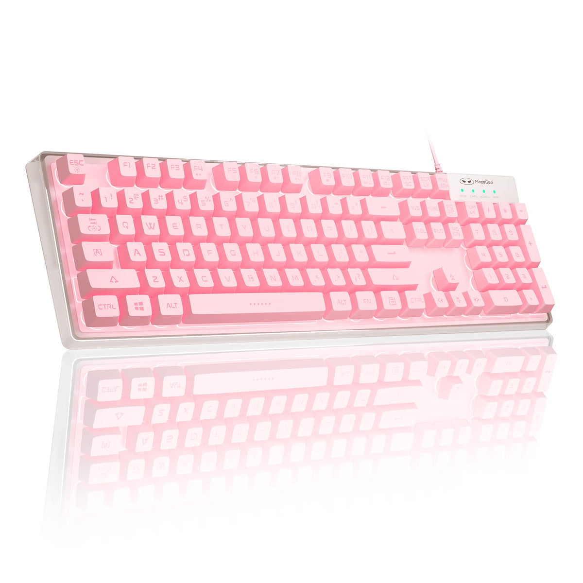 MageGee K1 pink front view with vibrant backlight for immersive gaming