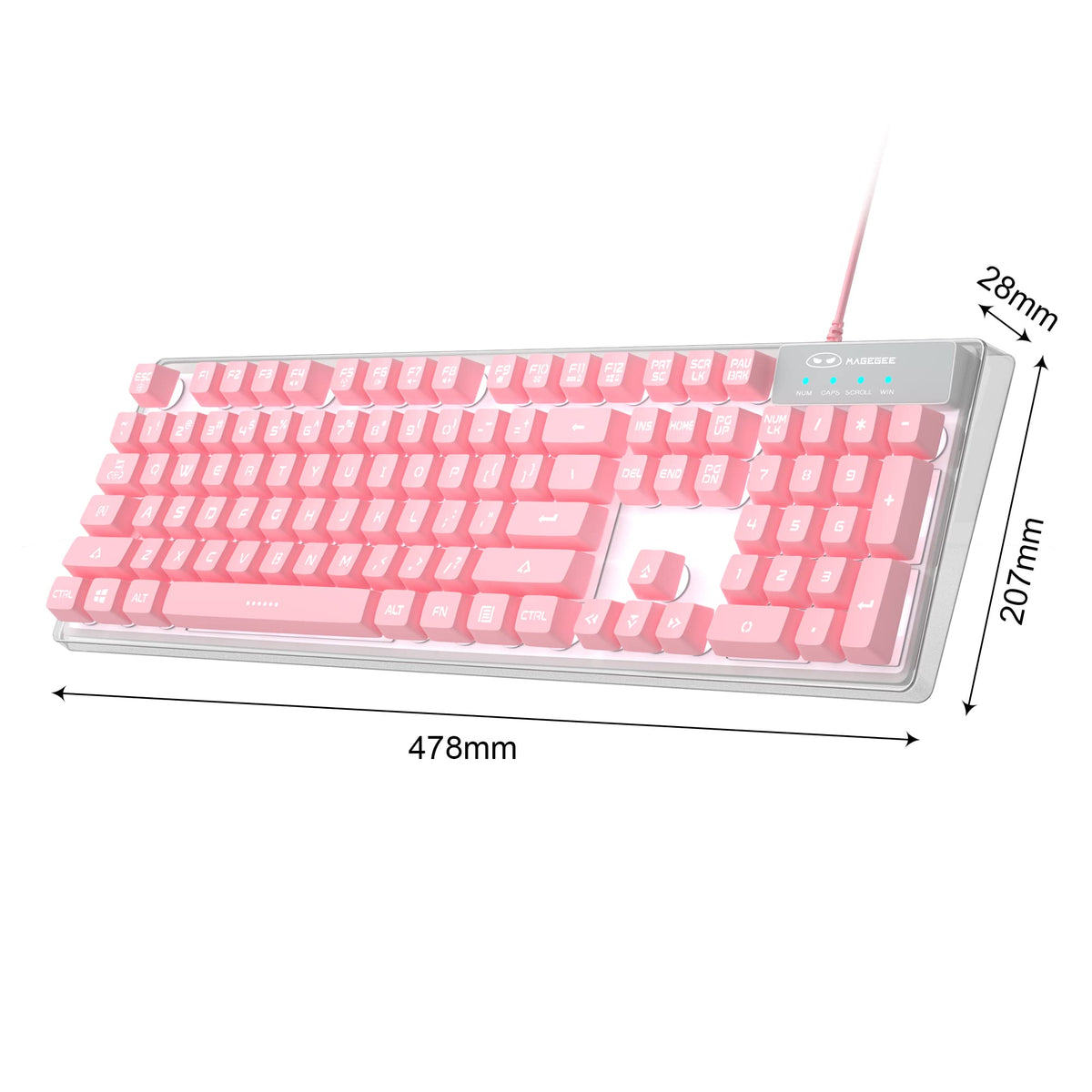 MageGee K1 pink non-slip base keeps keyboard stable during intense gaming