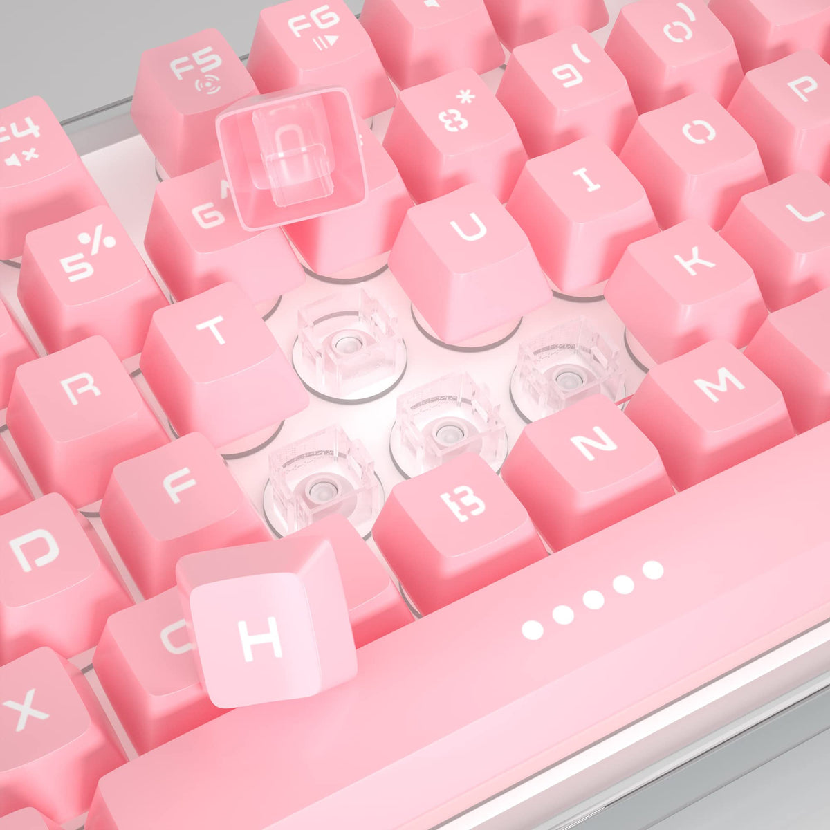 MageGee K1 pink transparent housing showcasing luminous key glow