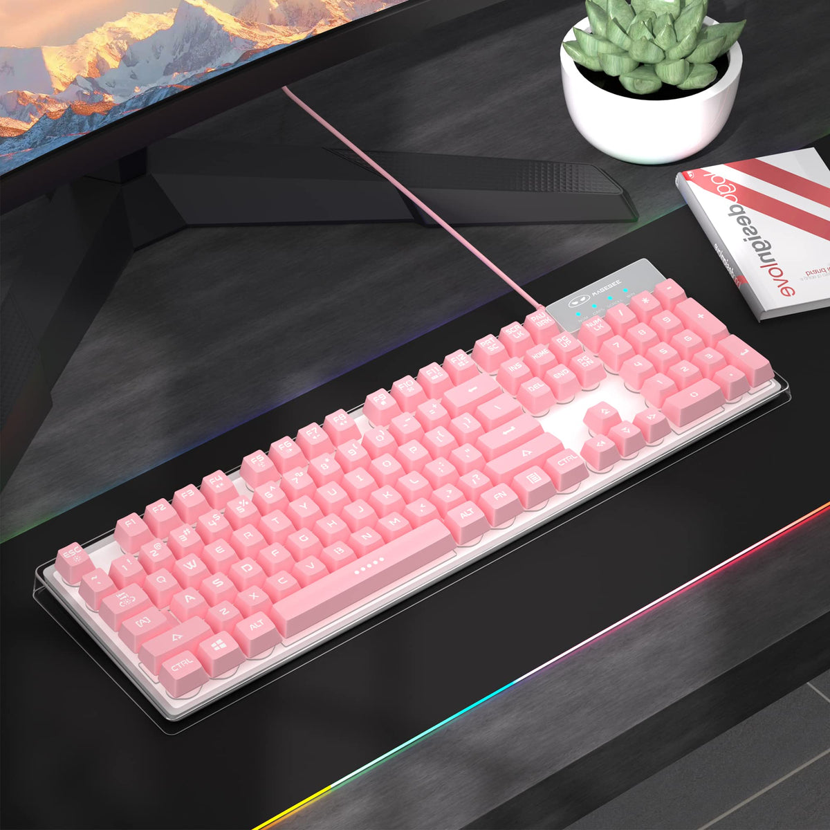 MageGee K1 pink wired USB connection ensuring plug-and-play setup