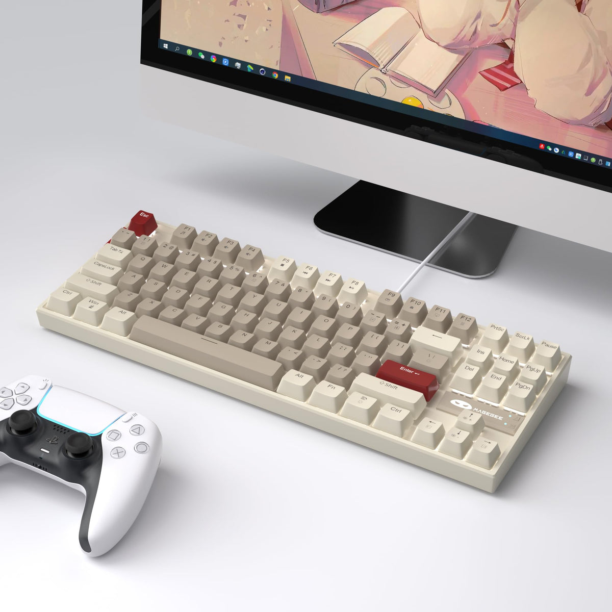 MageGee keyboard with extra red keycaps showing customization options