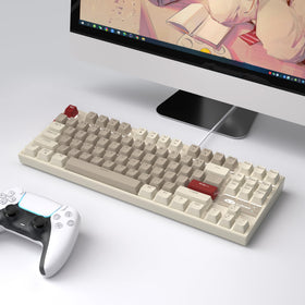 MageGee keyboard with extra red keycaps showing customization options