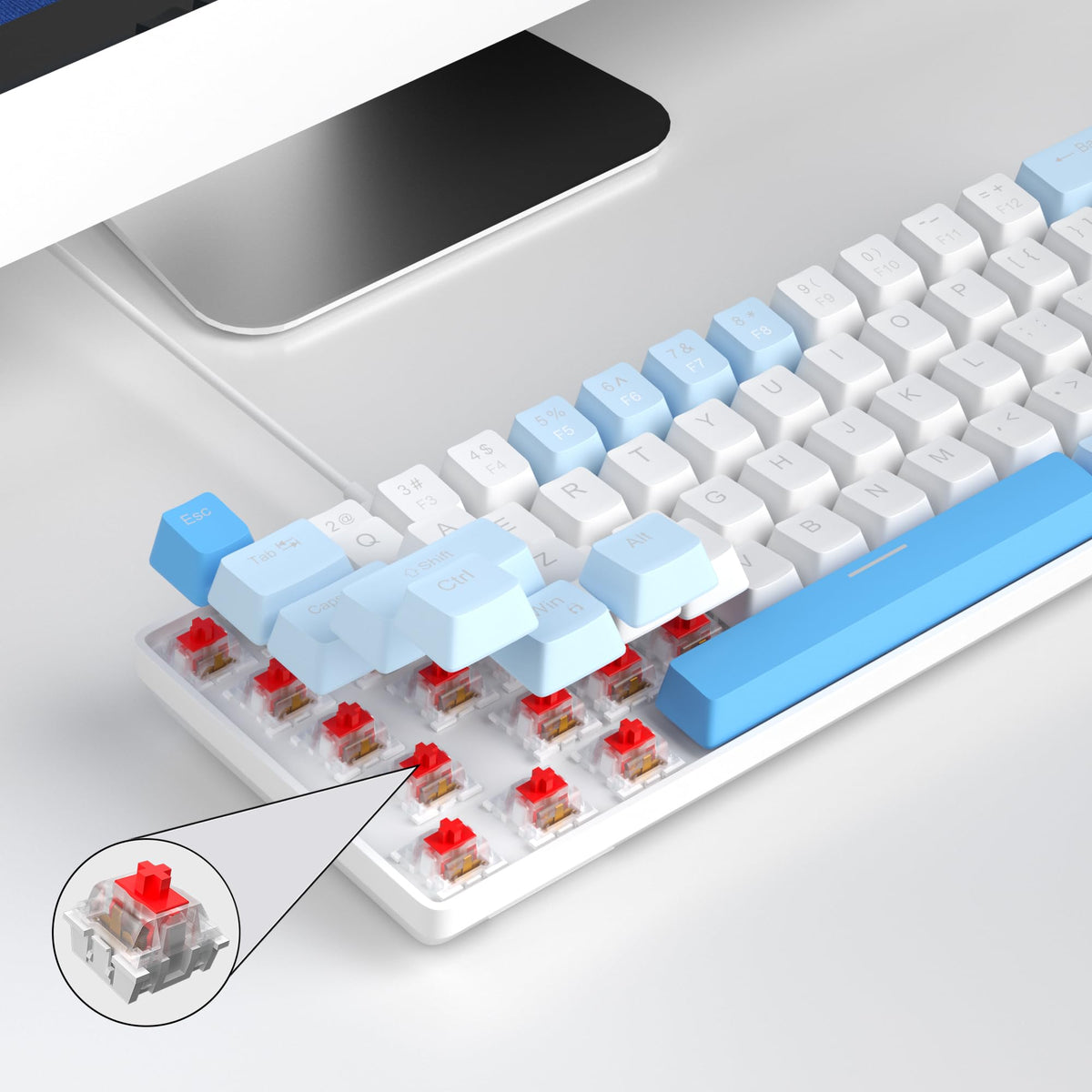 MageGee keyboard next to laptop showing compact size saves desk space