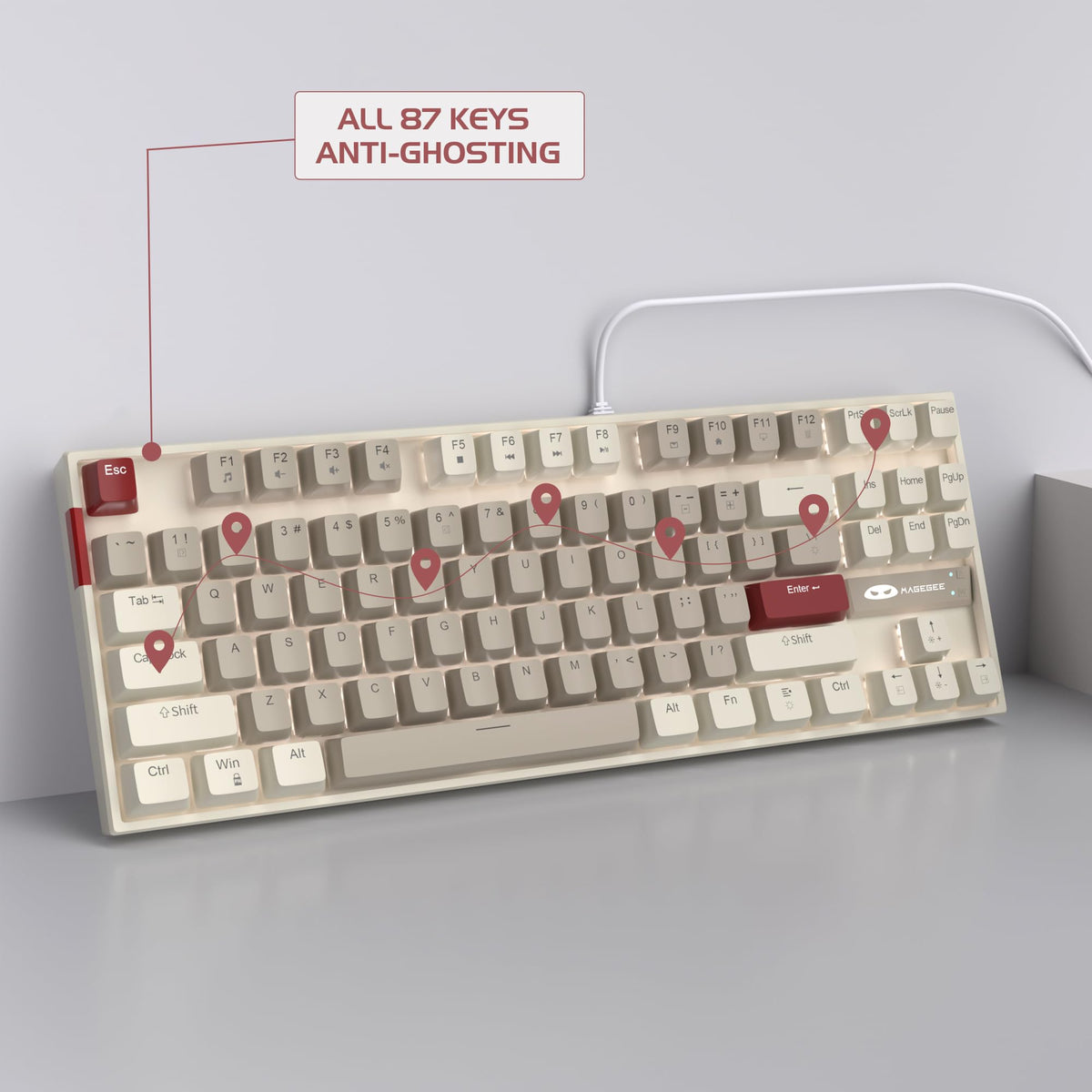 MageGee side profile displaying adjustable feet for comfortable typing angles