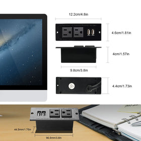 Maggie desk setup with power strip for integrated tabletop power access.