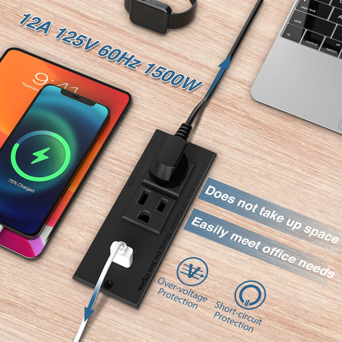 Maggie recessed power strip desk cutout install showing seamless integration